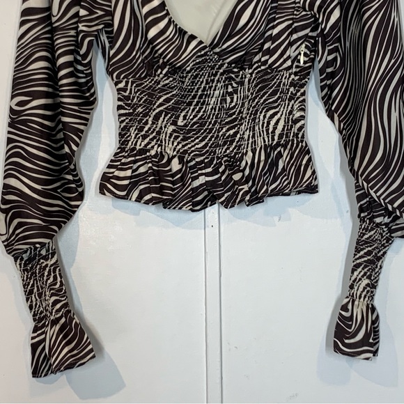 WAYF Heartbreaker Smock Waist Blouse in Espresso Zebra - Picture 6 of 13